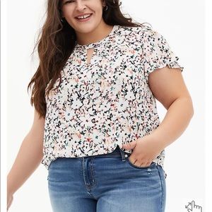 Torrid White Floral Georgette Keyhole Blouse